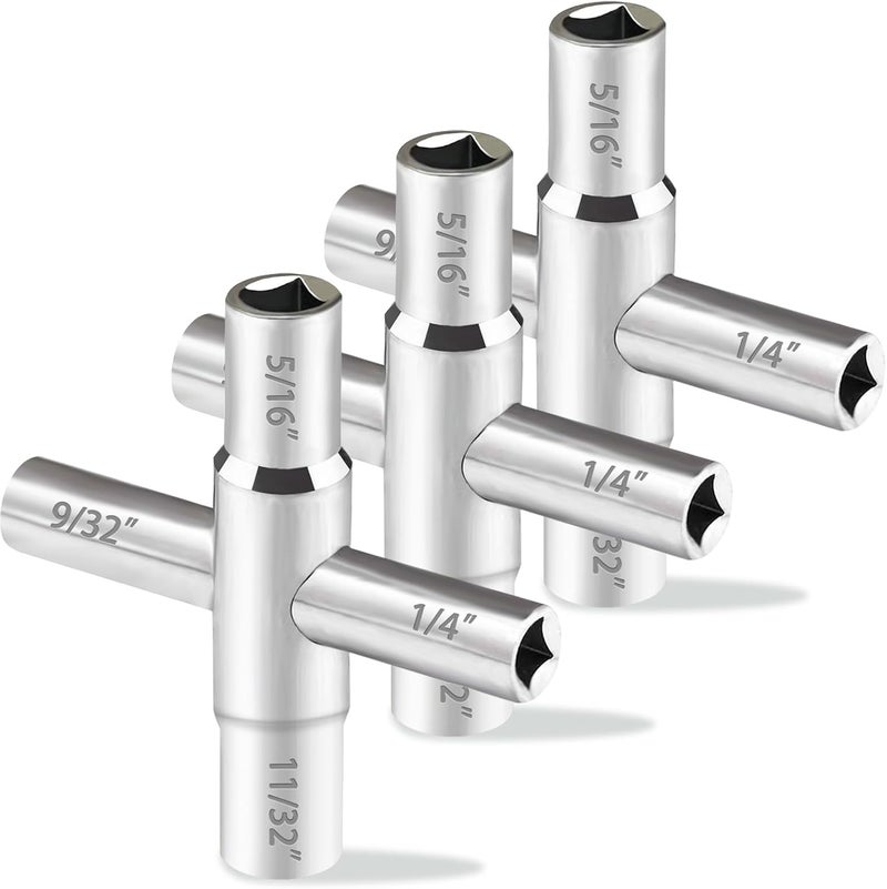 Comfylichi 3 Pcs 4 Way Sillcock Key Set 1/4", 9/32", 5/16", 11/32 Steel Sillcock Water Key Hose Bib Key for Valve Faucet Cabinet Opening Key and Spigots - Image 1